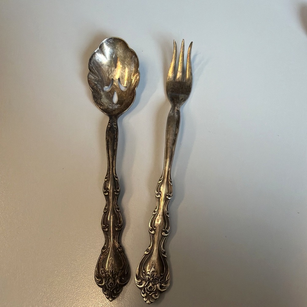 Vintage International Silver Co Silverplate Serving Fork Pierced Spoon 2 Pc Set